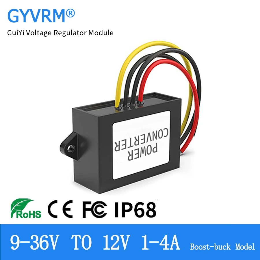 DC DC 12V Power Regulator Module 9-36V to 12V 1A 2A 4A IP68 Waterproof Car Power Converter 12V to 12V Boost-buck Model