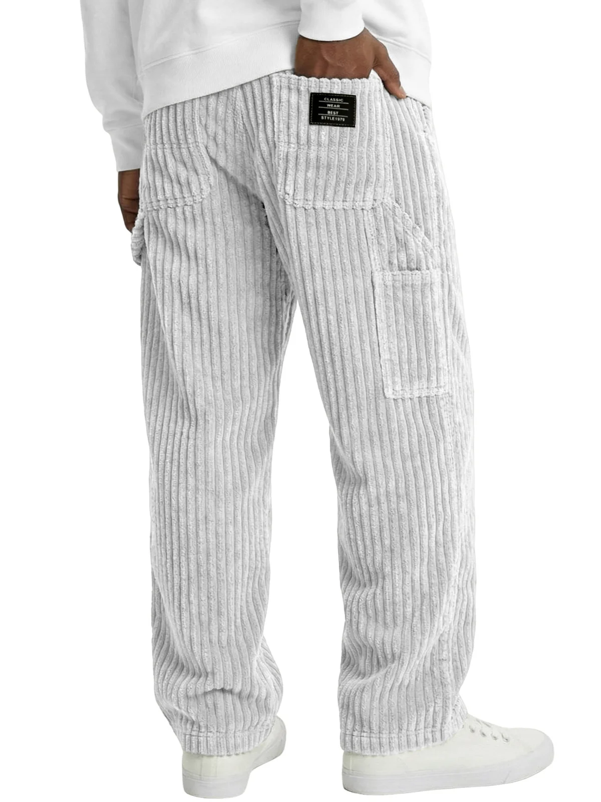 2026 Men'S Corduroy Straight Leg Pants with Drawstring Waist, Pockets, and Logo Design - Stretchy, Casual Fit for Everyday Wear