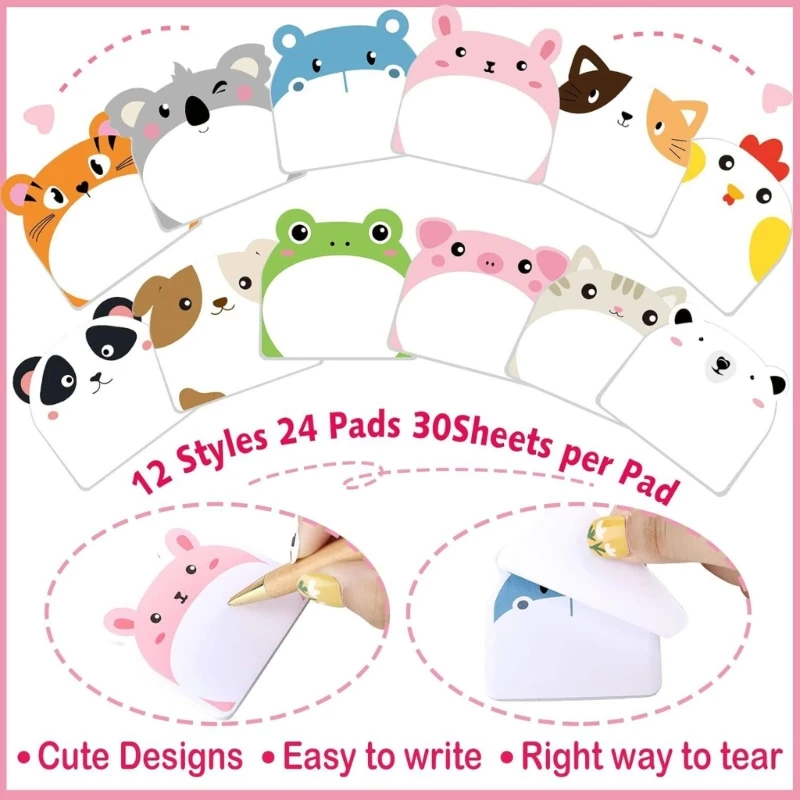 Pack of 12Pcs Multipurpose Paper Notepads Cartoon Design Note Selves Write Pad for School Office Journaling