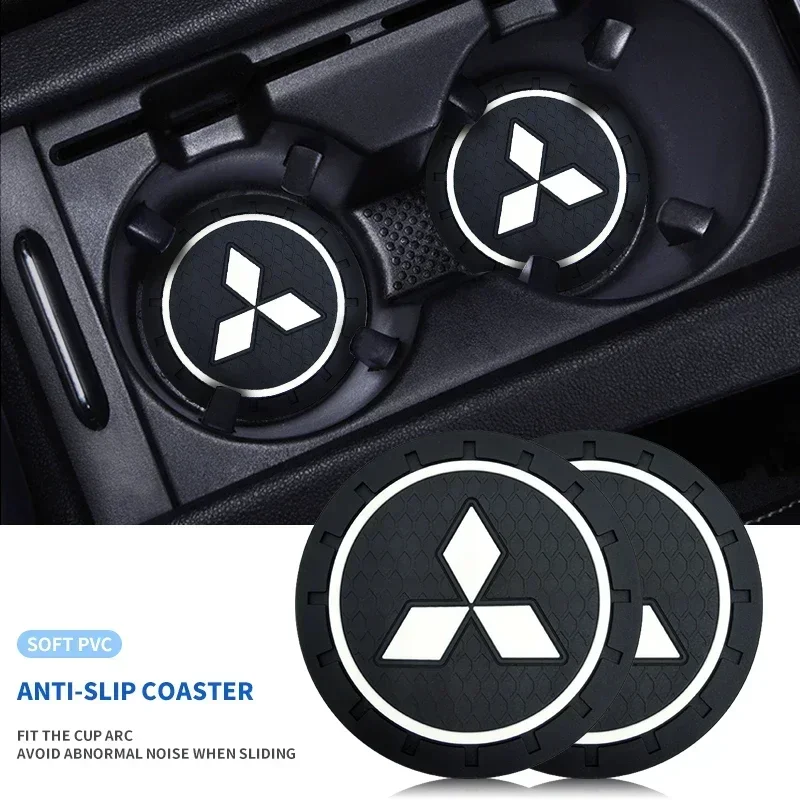 Car Logo New Anti-Slip Water Cup Holder Mat Bottle Pad For Mitsubishi Asx Lancer Pajero 4 Outlander 3 Xl l200 EX10 X Colt Pajero