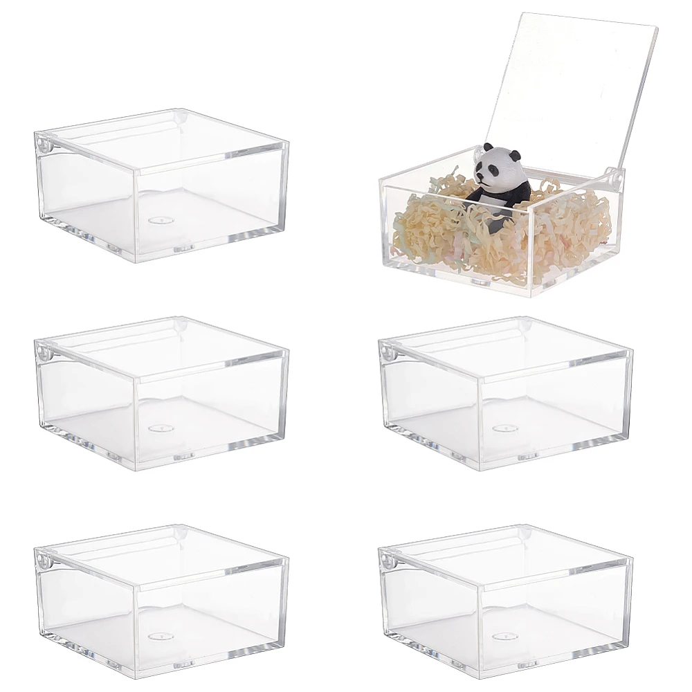 6pcs Clear Acrylic Box 3.2x3.2x1.5 Inch Square Cube Container with Lids Transparent Storage Boxes Mini Display Box for Treat