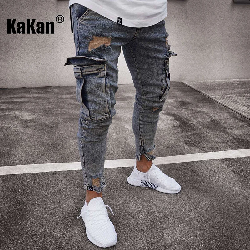 Kakan - Slim Skinny Zippered Jeans, Popular In Europe and The United States, New  Knee Hole Jeans K016-LF806