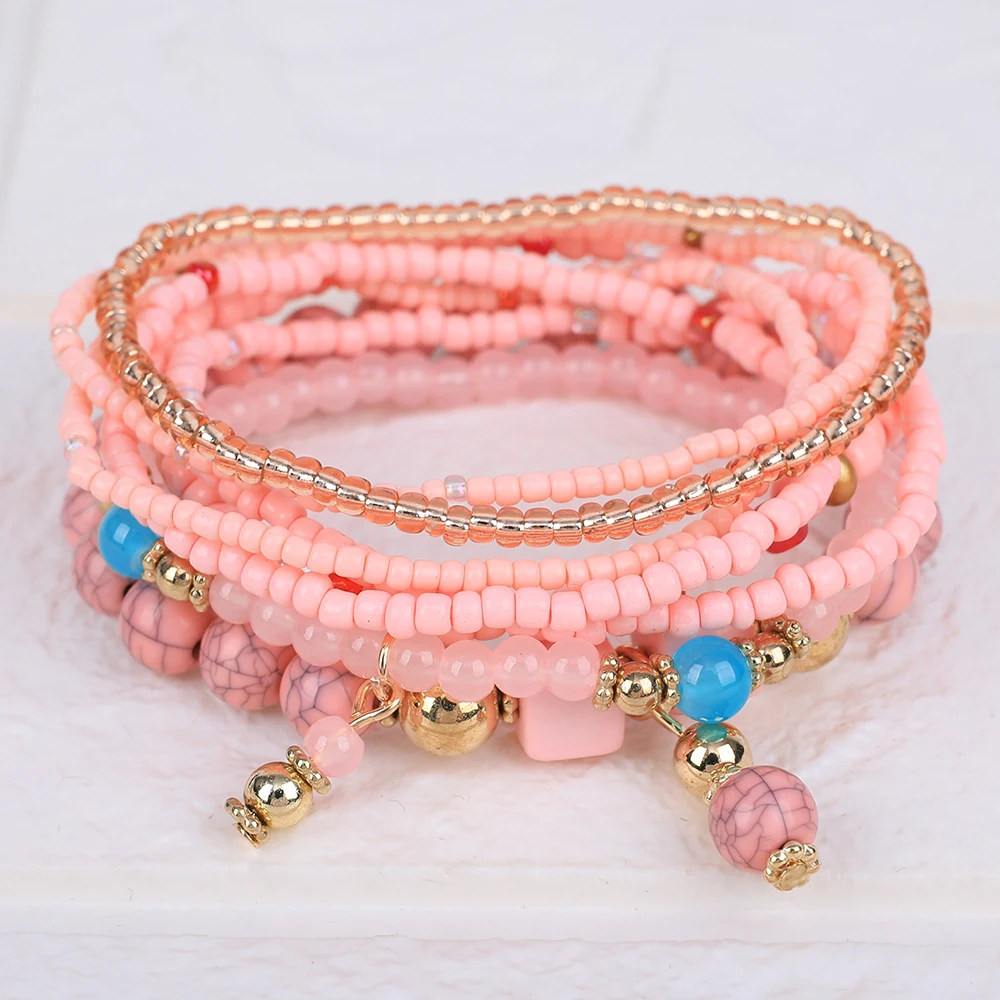 8-teiliges Armband-Set mit Reisperlen im Bohème-Stil für Damen, bunte, handgefertigte, elastische Armreifen für den Sommer, Herren-DIY-Schmuckzubehör – Detail 6