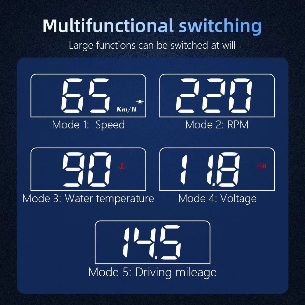 Pantalla de visualización frontal C100 OBD2 para coche, accesorios HUD OBD para automóvil, velocímetro, proyector de temperatura del agua y voltaje con alarma de exceso de velocidad para vehículos 6