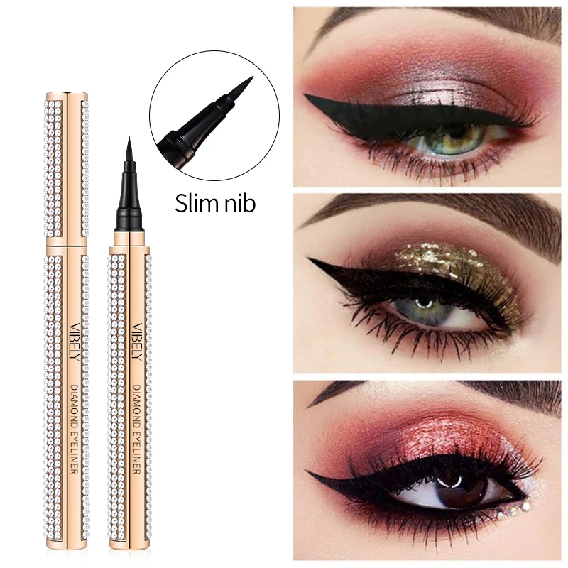 

VIBELY Waterproof Diamond Eyeliner Pencil Big Eye Liner Pen Black Ink Smooth Fast Dry Longlasting Female Makeup Beauty Cosmetics