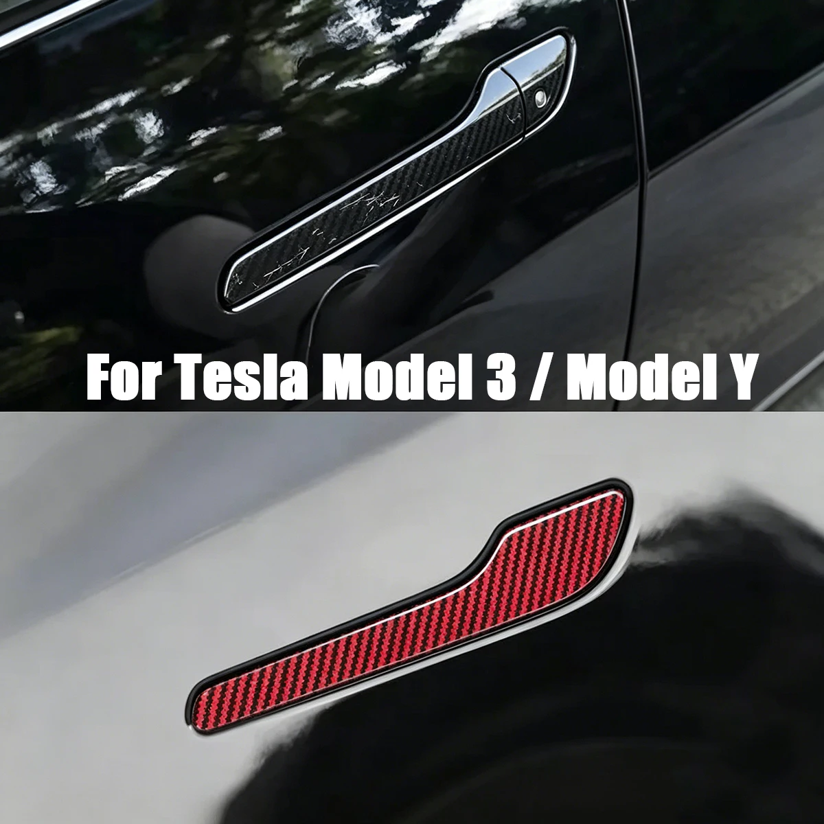 For Tesla Model Y/3 Highland 4PCS Carbon Fiber Door Handle Wrap Anti-Scratch Guard Car Styling Decal Protector