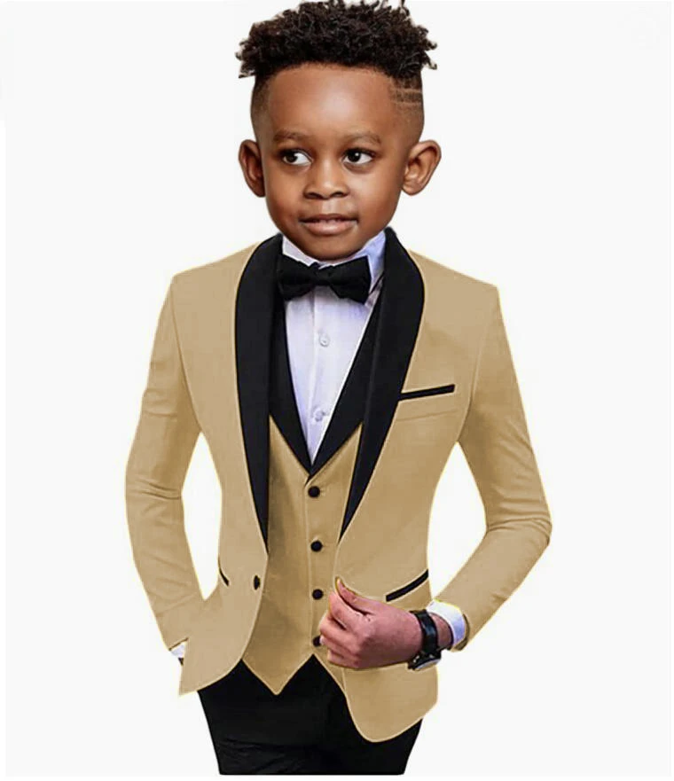 

Slim Fit Boy's Suit Set 3 Pieces Tuxedo For Formal Occasion Blazer Vest And Pants Kids Outfit For Wedding Prom School Activities