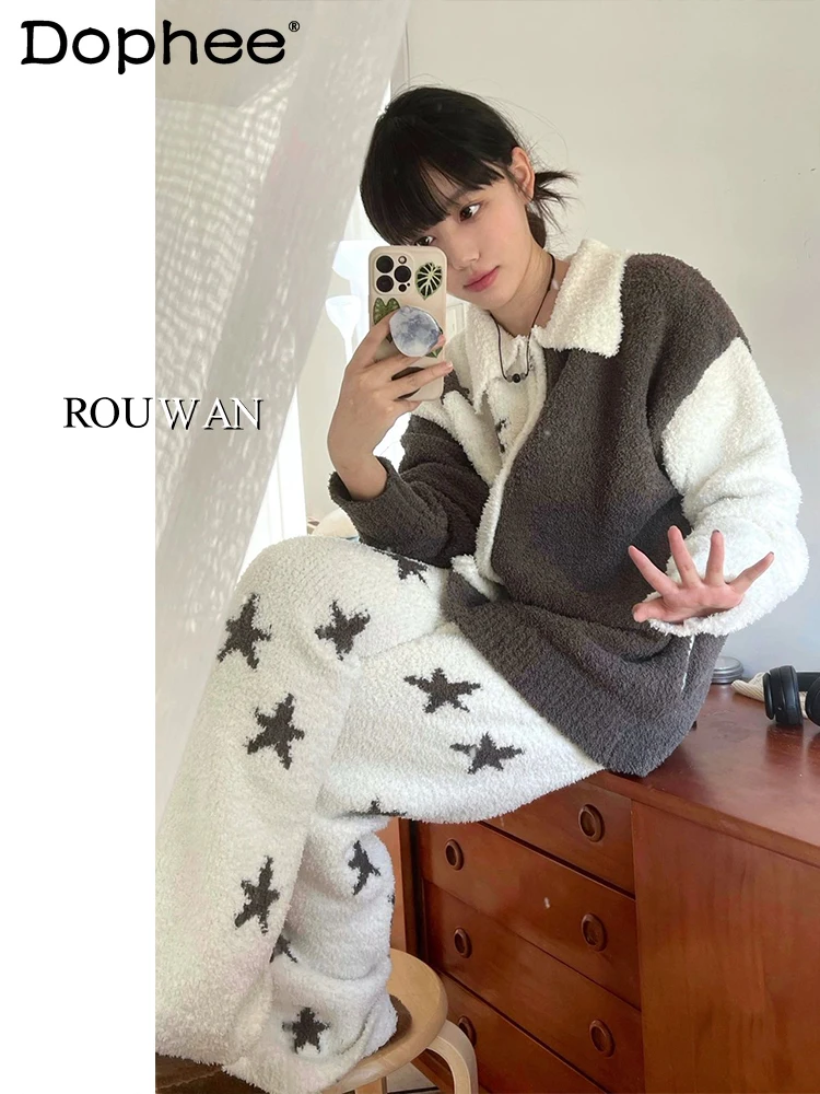 pyjama-epais-a-col-rabattu-pour-femme-nouveau-style-japonais-ins-tricote-chaud-ample-ensemble-de-vetements-de-maison-decontractes-hiver-2025