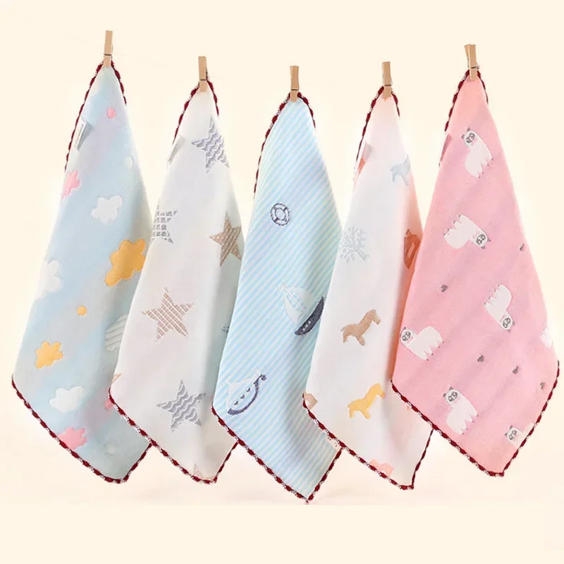 5PCS Baby Towel Bath Towels 100% Cotton Face Washcloth Muslin Squares Hand Wipe Gauze Newborn Bathing Feeding Kids Handkerchief