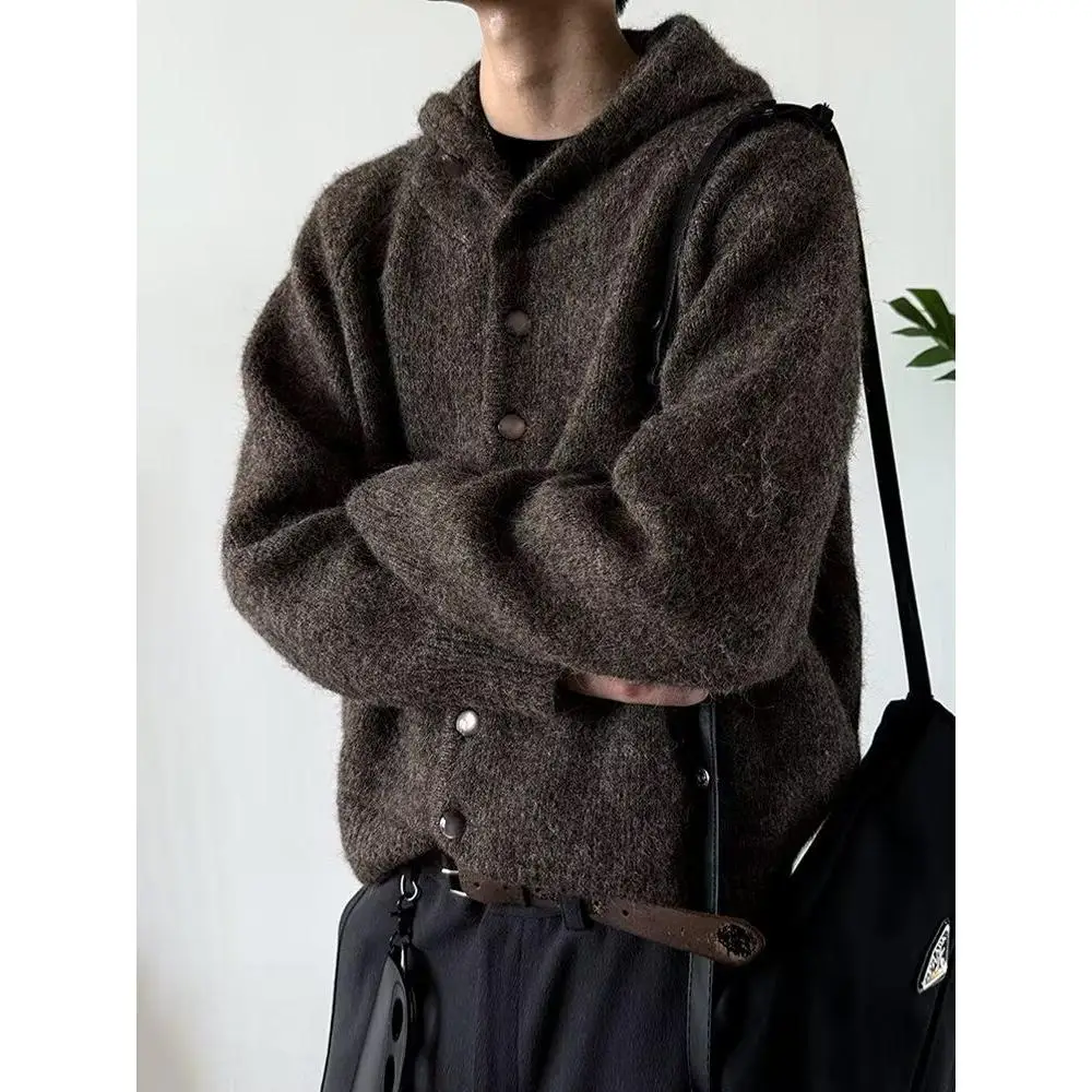 

ay Hooded Knitted Sweater Men's Loose Casual Sle Autumn Winter Outerwear Trendy Polyester Fiber Long Sve Ne