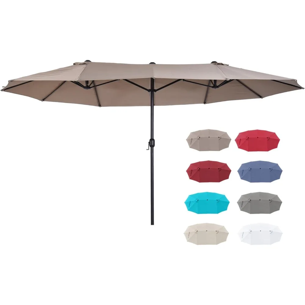 

Extra Large 15ft Patio Umbrella, Double-Sided Outdoor Umbrella with Crank Handle and Air Vents for Backyard, Deck, Pool, Market