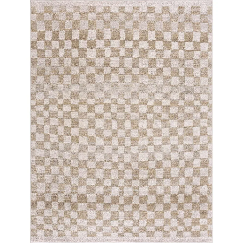 

Modern Checkered Area Rug - Contemporary Geometric Carpet for Living Room, Bedroom, Kids Room, Nursery - Cream