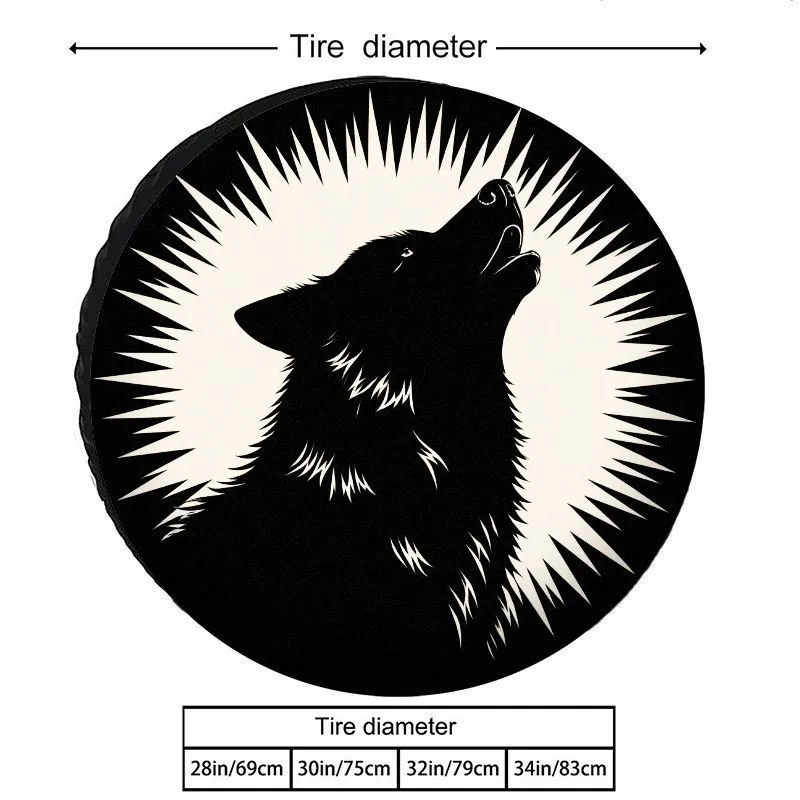 Domineering Wolf Howl Radiant Pattern Spare Tire Cover Universal Dustproof Sunproof Durable Polyester Tire Protector