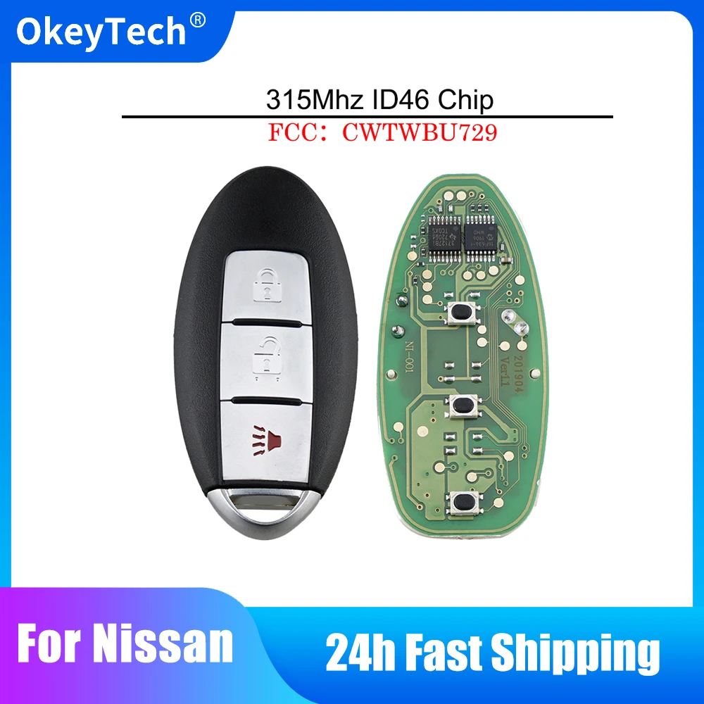 

OkeyTech Smart Remote Car Key Fob For Nissan 2007-2013 Rogue Versa FCC ID:CWTWBU729 FSK 315Mhz With ID46 Carbon Chip 2+1 Buttons