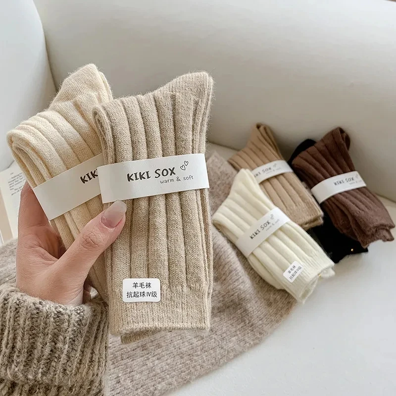 Winter Women's Socks Cashmere Wool Thickened Warm Women's Socks Socks Japanese Harajuku Solid Color Warm Stockings