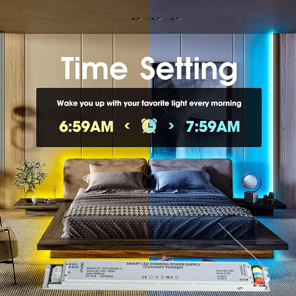 CENFAYA 60W Dimmable RGBCCT LED Driver DC 24V Power Supply Work With WIFI Tuya Smart Life App Control For COB RGBCCT LED Strip