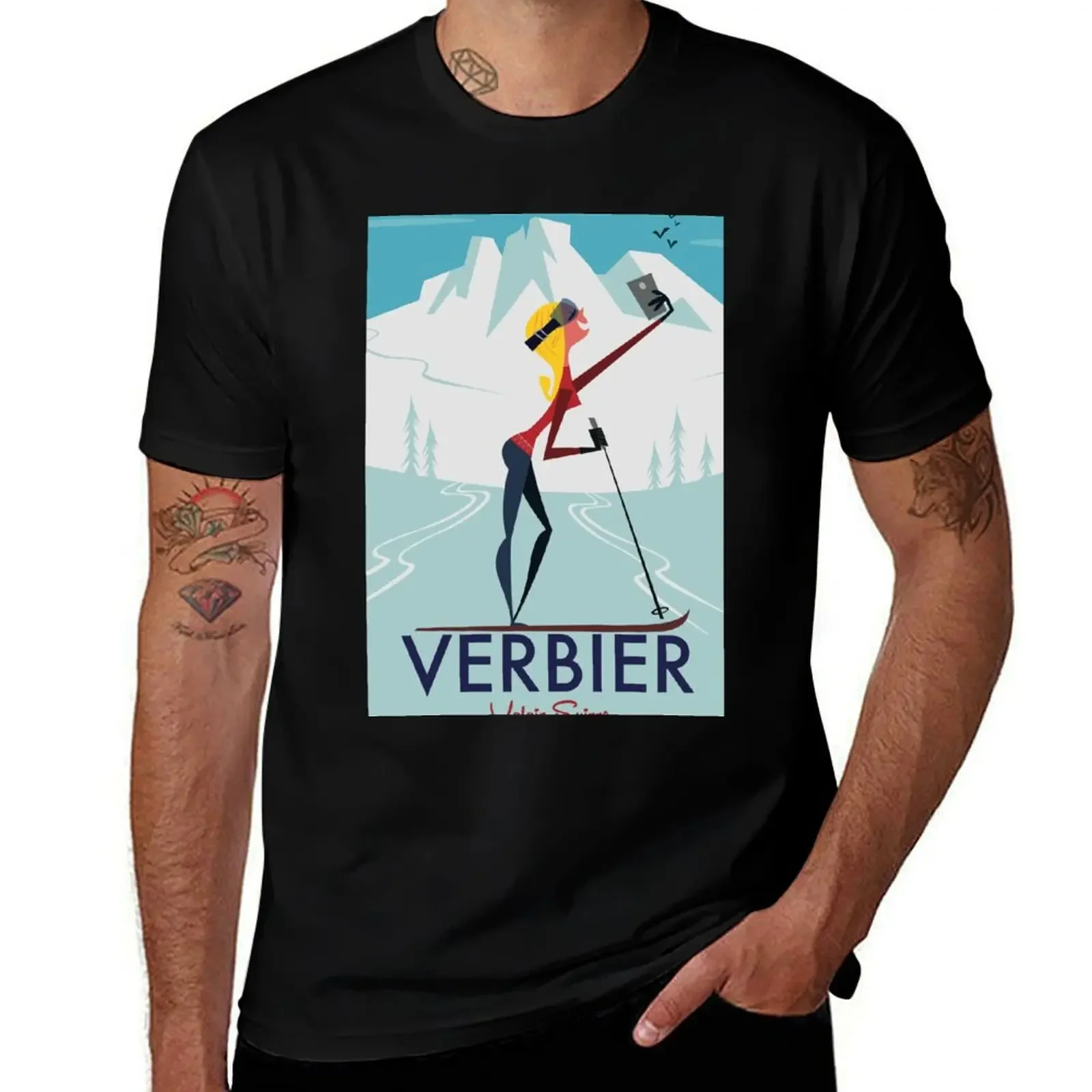 Verbier ski poster T-Shirt customs korean fashion customizeds baggy shirts plain white t shirts men