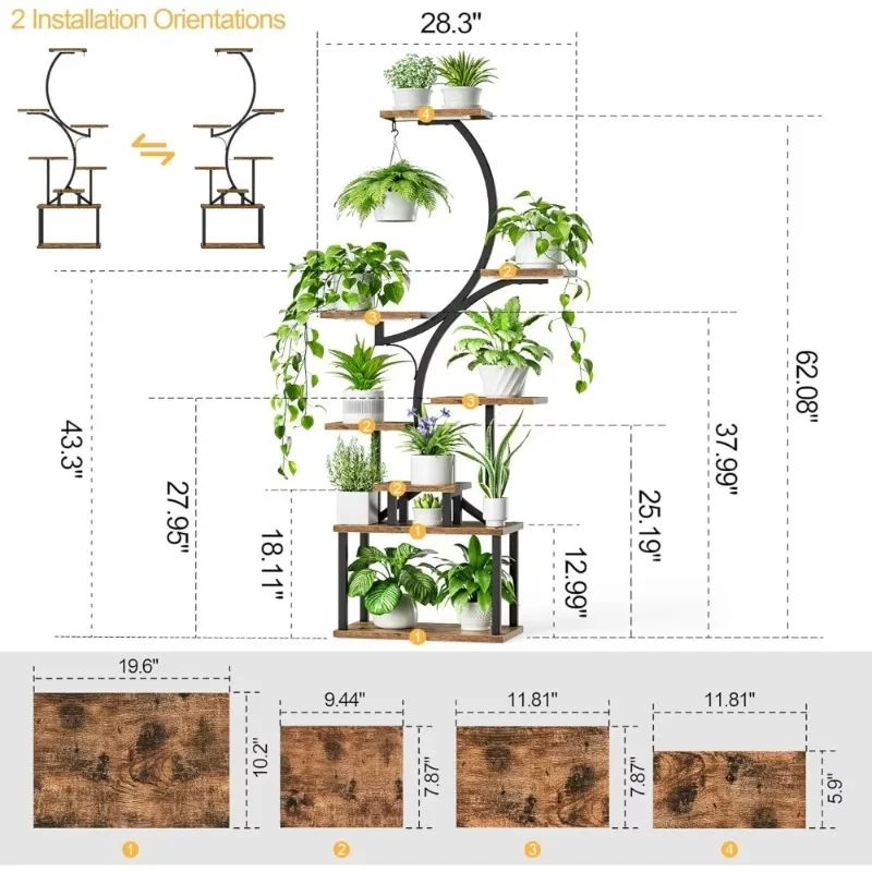 

Plant Stand Indoor with Grow Lights, Lighted Corner Plant Stands for Indoor Growing, 8 Tiered Large Flower Holder