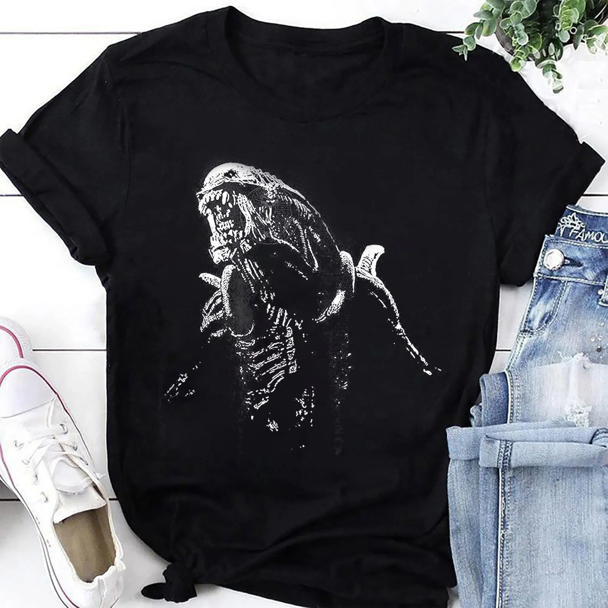 Geigers Alien T Shirt Prometheus Nostrxxomo Aliens Movie Fan s Xenomorph Vintage long or short sleeves