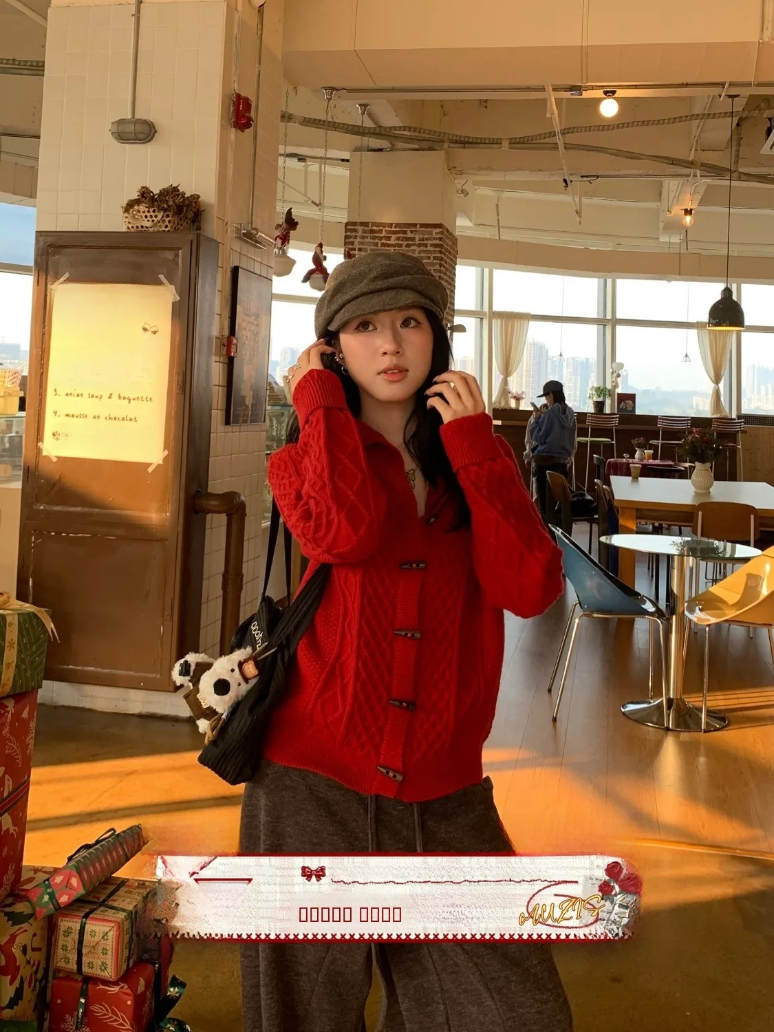 

Muziyang Women's Knitted Long Sve Sweater Red Loose Fit Cardigan Sle Spring Winter Warm Thermal Casual Faion Top