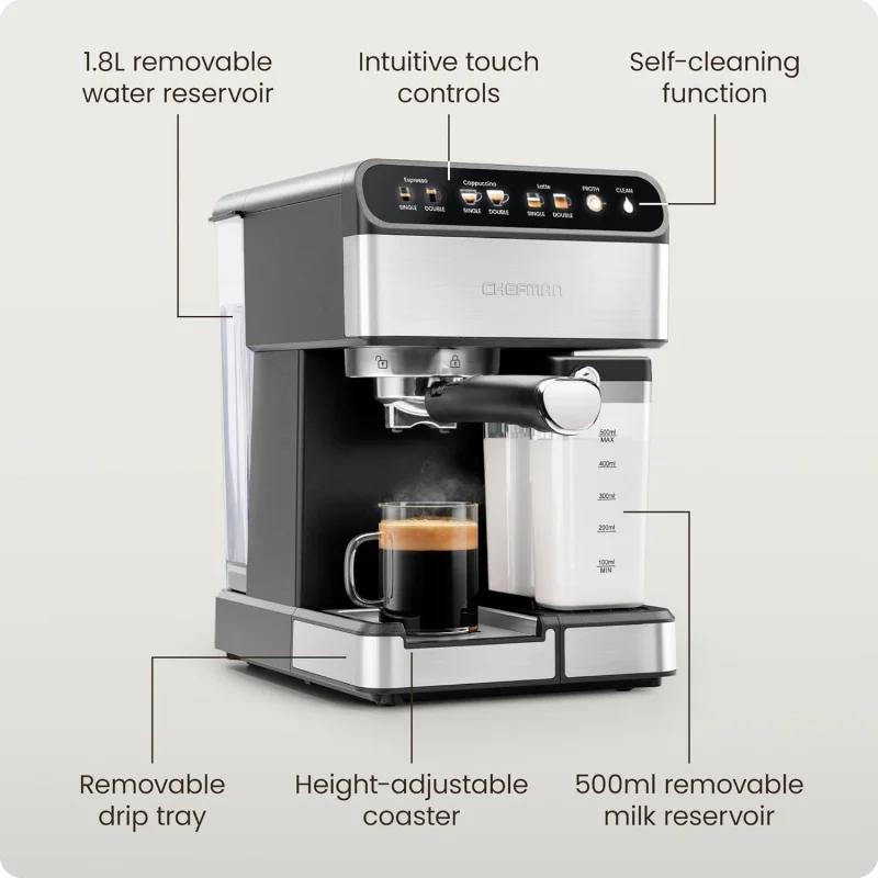 

(UUX)CaféMaster Pro Espresso Machine, Brew Single or Double Shots, Coffee Maker with Built-In Milk Frother for Cappuccino UQ
