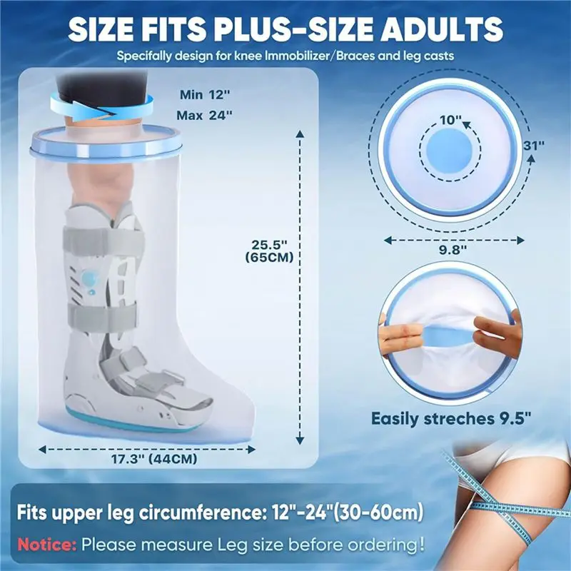 Beauty 2X Waterproof Extra Wide Leg Cast Cover For Shower With Non-Slip Bottom For Leg Cast Protector For Leg Surgery Wounds