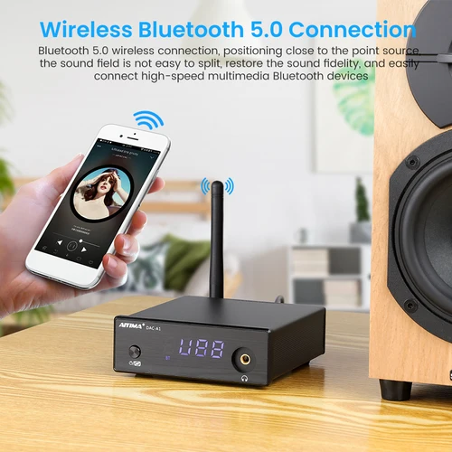 Imagen 2 del producto AIYIMA DAC-A1 Mini amplificador de auriculares ES9018Q2M Bluetooth 5,0 decodificador Coaxial óptico USB DAC APTX-HD Linux Control remoto