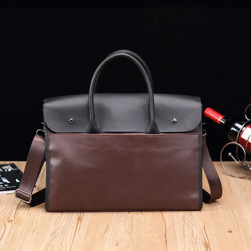 Men's Vintage Briefcase Business 14 Inch Laptop Handbags Men Bag Crazy Horse Computer Shoulder Crossbody Bag 남성용 빈티지 노트북 서류가방