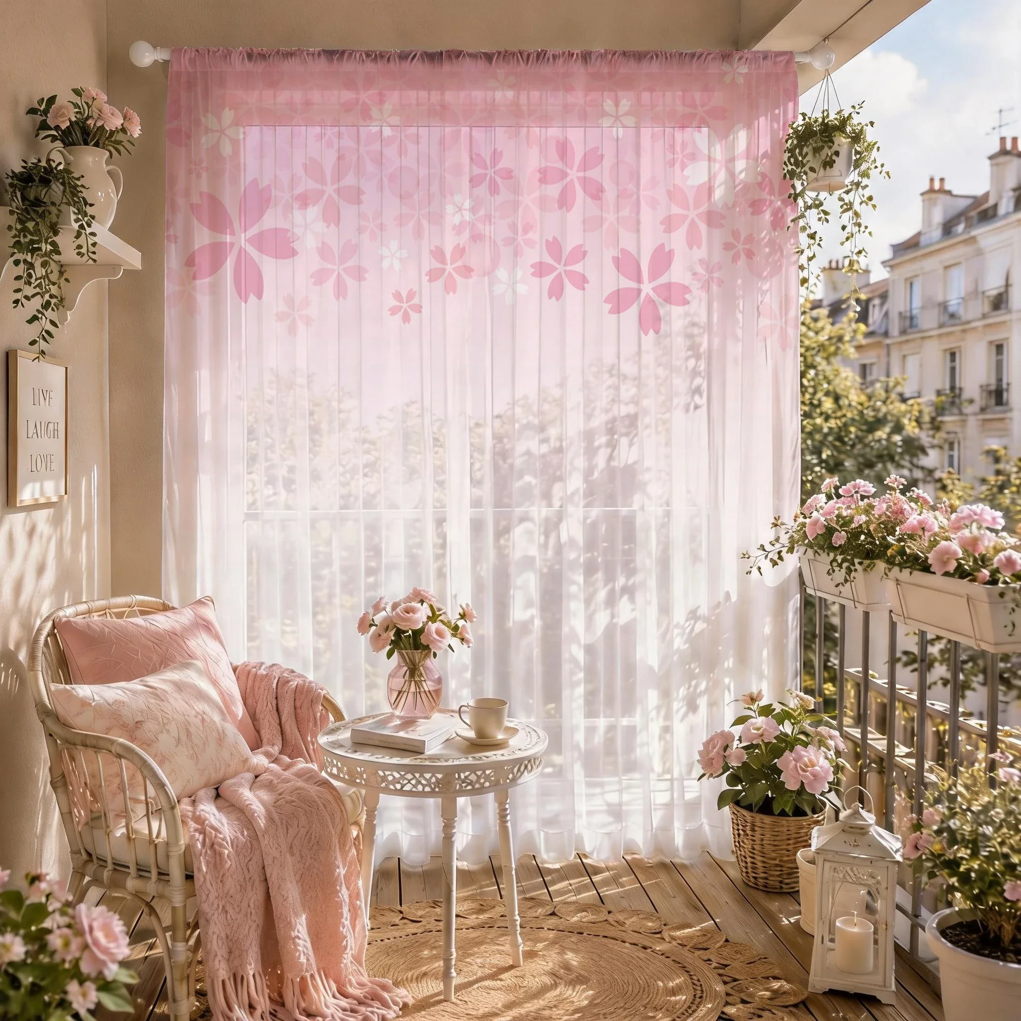 Pink Gradient Luxurious Sheer Curtain, Good Quality Light Reducing Privacy Voile for Living/Bedroom/Kids Room,Mother's Day Gift