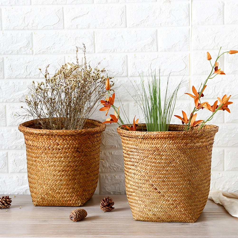 

Natural Round Straw Basket Creative Storage Organizer Laundry Storage Bucket (Small Size) Laundry Storage Basket