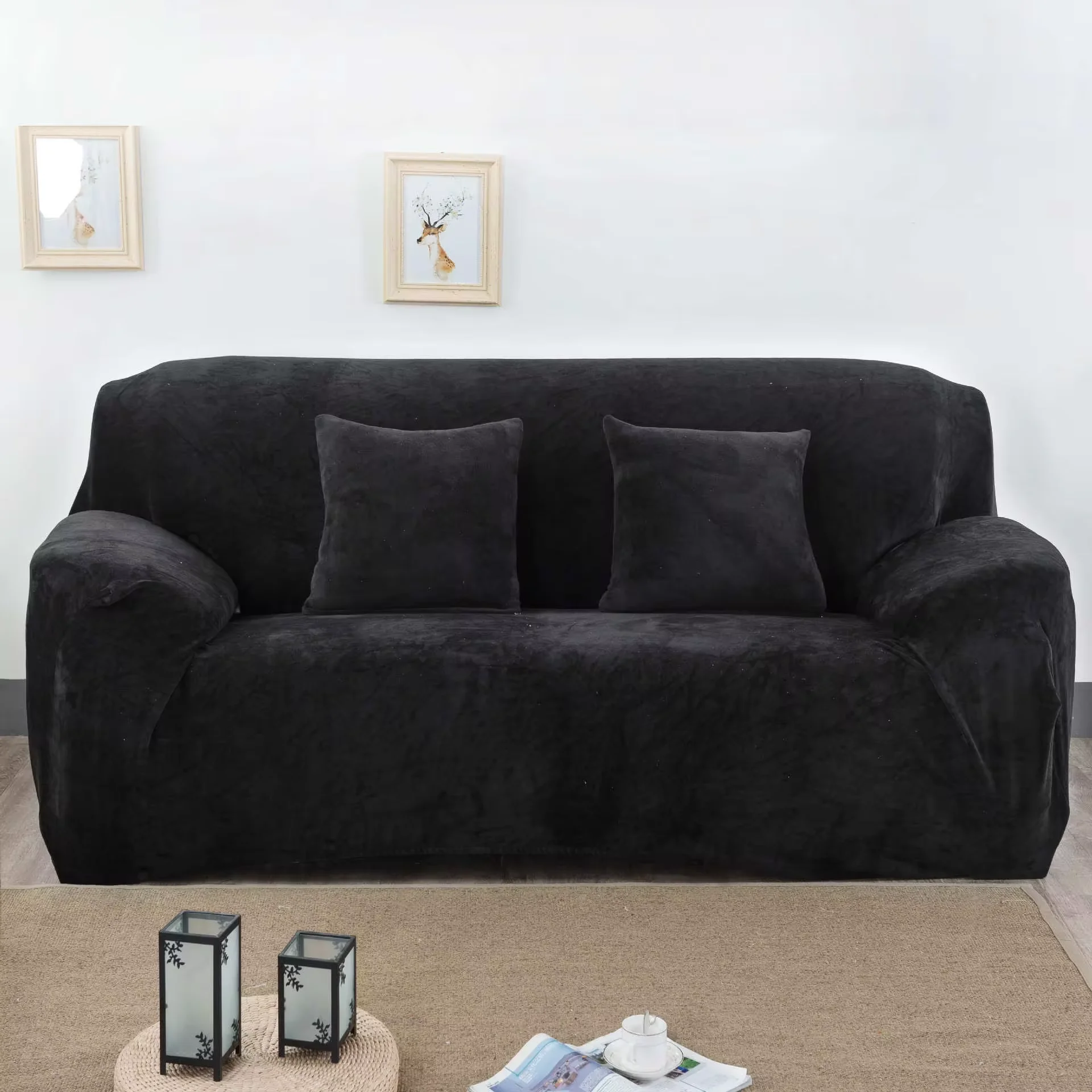 All-Inclusive Solid Color Elastic Sofa Cover Plush Thickened Full Cover Three Fabric Sofa Cover