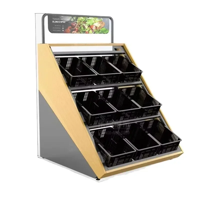 

Hot SalesHeavy Duty 3 Layers Fruit And Vegetable Rack Stand With Plastic Basket For Supermarket Grocery
