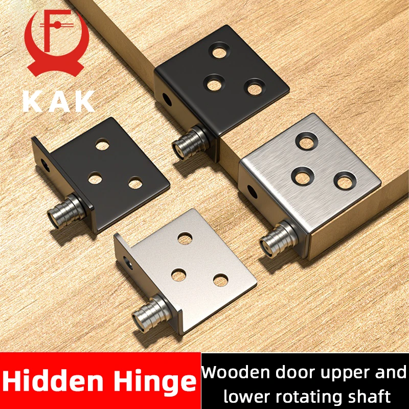 KAK Stainless Steel Hidden Pivot Hinge Set Black Magnetic Concealed Hinge for Kitchen Cabinet Wooden Door Wardrobe Hardware