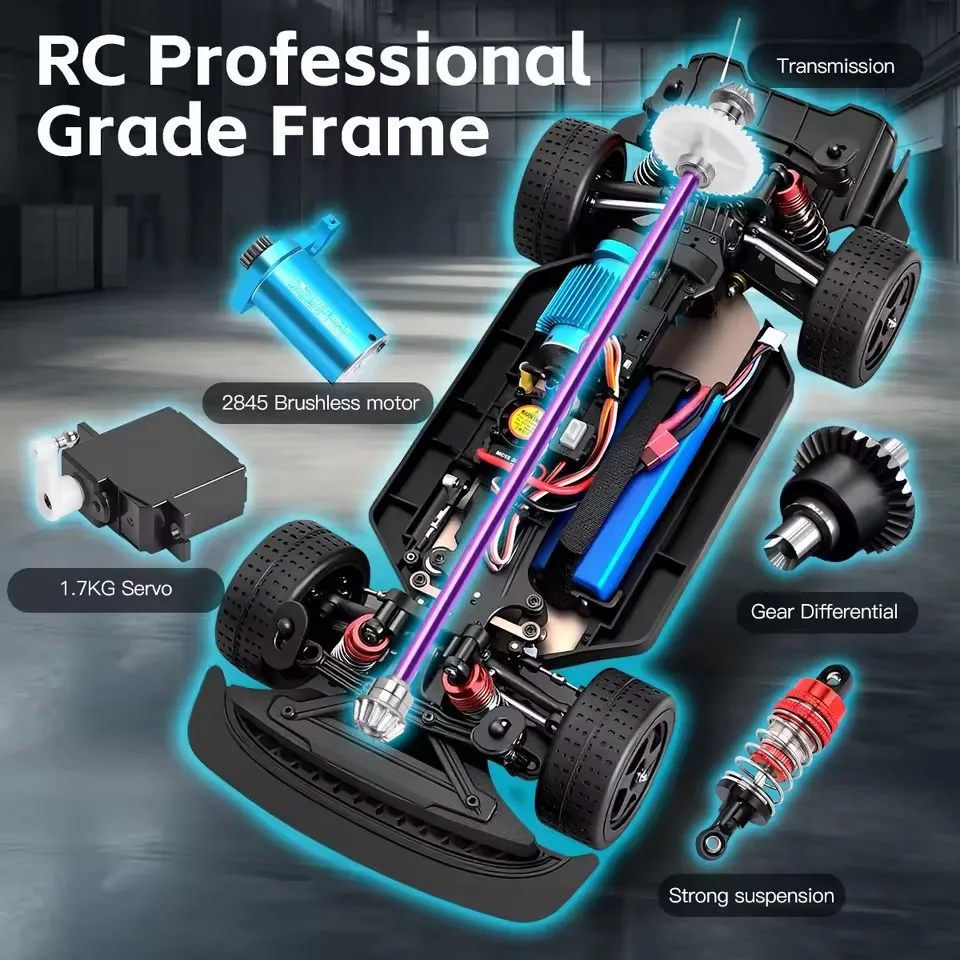 80KM/H Brushless High Speed RC Racing Car1:12 Flat Running Style Car Linkage Lighting 4WD Racing Drift Metal RC Car Toy Giftss