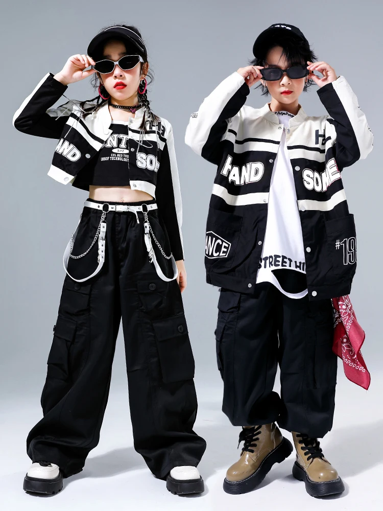 Vêtements de danse de rue Hip Hop pour enfants, veste et pantalon cargo pour garçons et filles, tenues de jazz, olympiques de scène, DQS14520