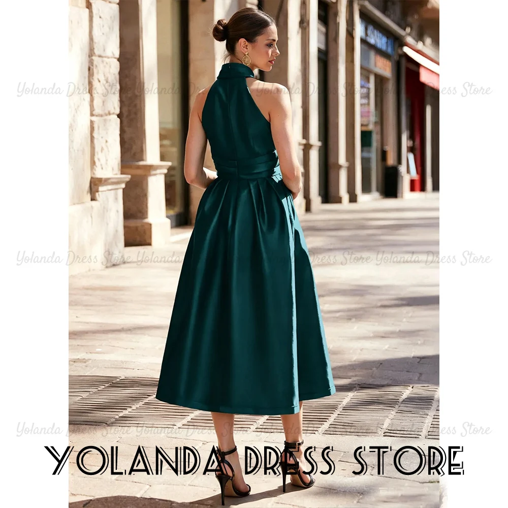 Yolanda Mother Of The Bride Dresses Retro Halter Aline Tea Length Satin Women's Wedding Party attire Cocktail Dresses Customized