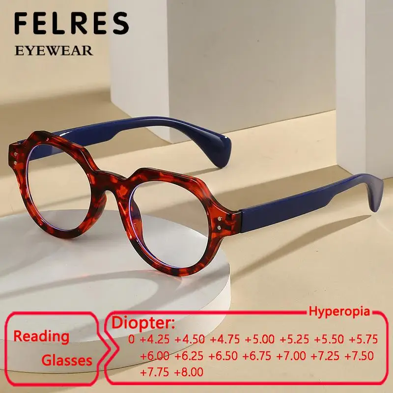 

Fashion Irregular Polygon Leopard Small Frame Women Men Anti Blue Light Reading Glasses Elderly Highly Diopter +4.25 To +8.0