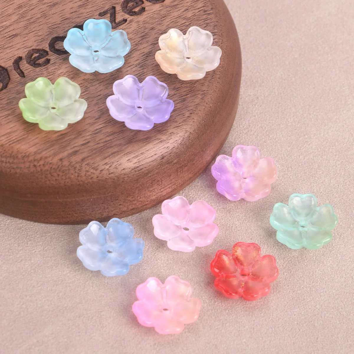 10pcs 15mm Flower Shape Handmade Foil Lampwork Glass Loose Beads For Jewelry Making DIY Crafts Findings