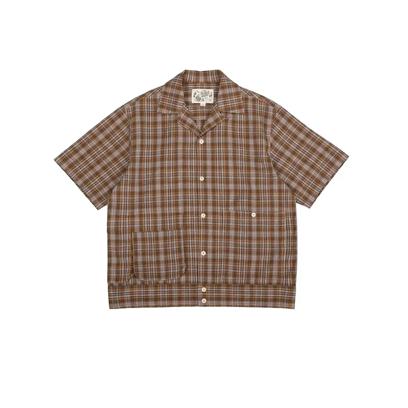 Second Order Open Collar Check Short-Sleeve Shirt Retro Seersucker Camp Men