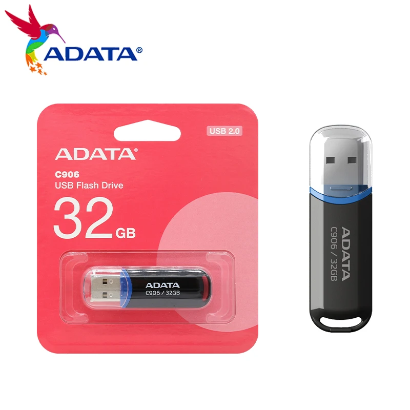 ADATA 미니 펜드라이브 USB 플래시 드라이브 100%, 데스크탑 노트북용 오리지널 스틱 USB 2.0 펜 드라이브, C906 블랙, 8GB, 16GB, 32GB, 64GB