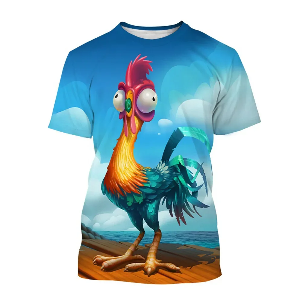 2024 Disney Funny Chicken T-Shirts 3D Print Moana Cartoon Anime Men Women Street Casual T Shirt Kids Boy Girl Tees Tops Clothing