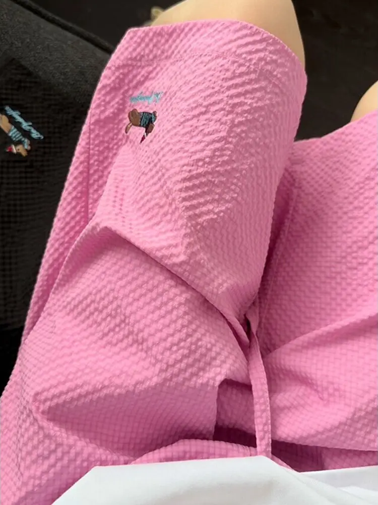 

Мужские спортивные шорты из быстросохнущей ткани с вышивкой американской собаки, летние пляжные повседневные брюки-капри для отпуска