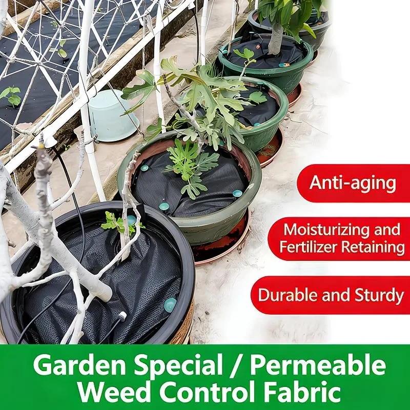 5pcs Horticultural Weed Barrier Fabric Thickened Weed Control Mat Round Potted Plant Liner For Inhibiting Weed Growth