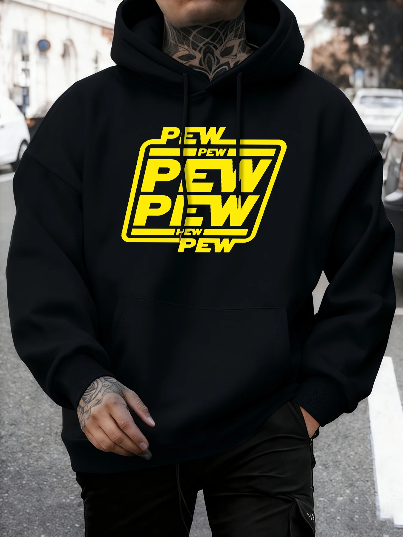 Pew Pew Letter Printed Male Autumn Sport Daily Sweatshirts Soft Street Hoodie Jogging Loose Sportswears Warm Casual Clothing