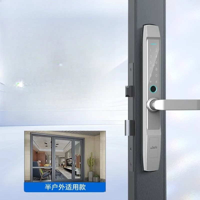 Aluminum fingerprint smart lock, sliding door, waterproof swipe card password, electronic push-pull KFC door lock, streamer