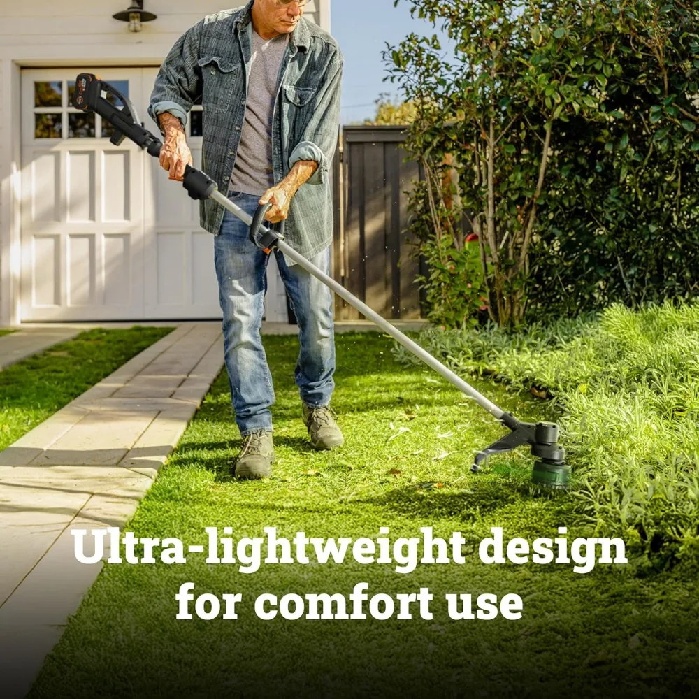 ماكينة تشذيب الأعشاب اللاسلكية WORX 20 فولت، ماكينة تشذيب الأعشاب مقاس 13-15 بوصة مع محرك بدون فرش، طاقة مكافئة للغاز، إعادة تحميل سريع للخط