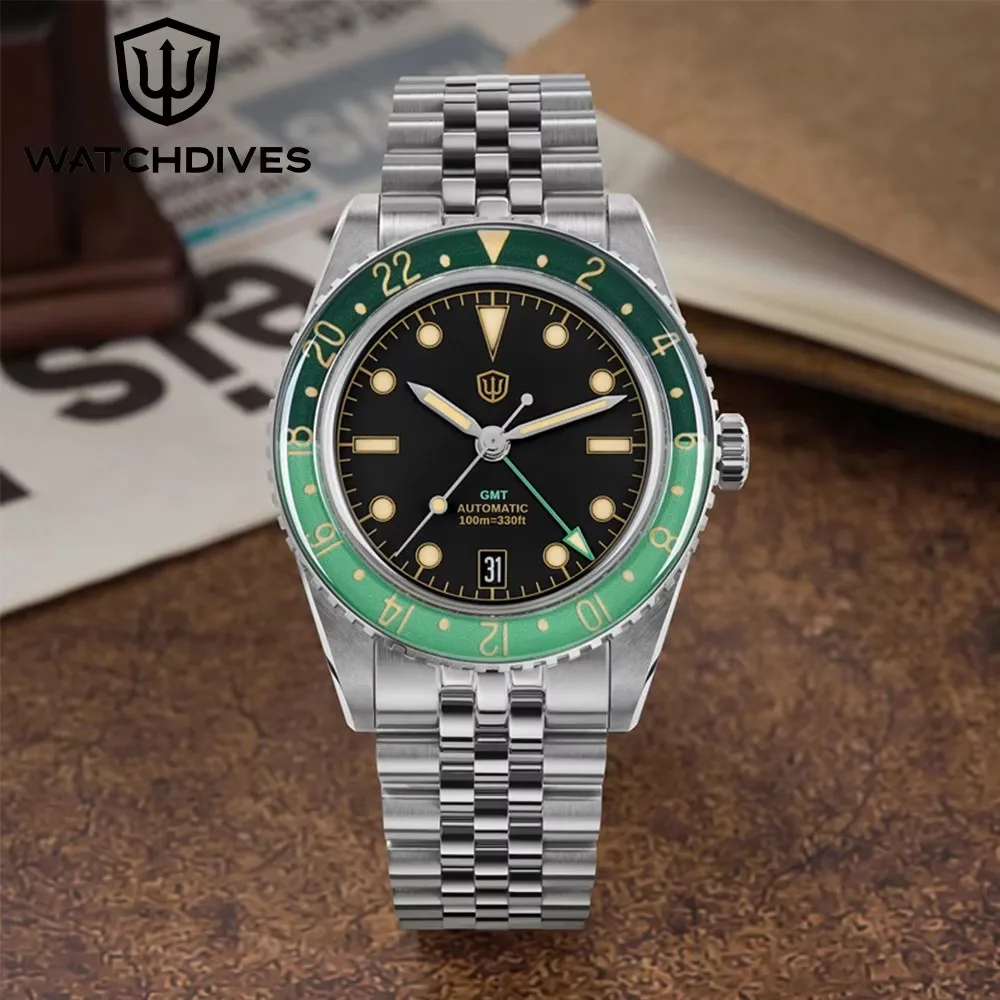 

Watchdives WD6542 38 мм мужские часы для дайвинга GMT NH34 механический механизм пузырьковый сапфир 100 м водонепроницаемые часы из нержавеющей стали