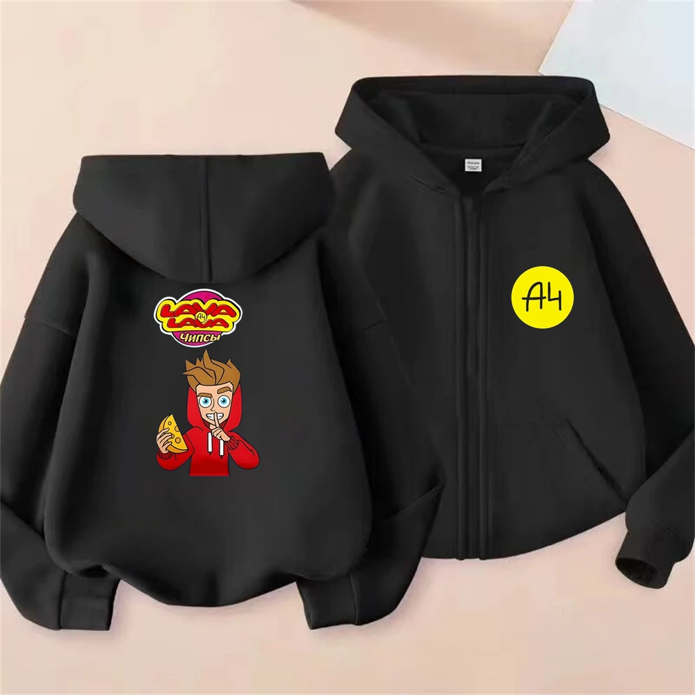 Zipper style Boy Girls Tops Merch A4 Hoodies Children's Coat child 3-12 year black Casual Toddle Sweatshirr printed clothing