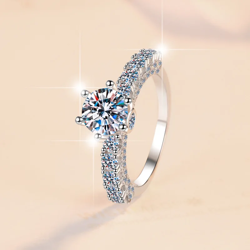 White Moonlight Six-Prong Ring Moissanite 3Ct Women's PT950 Platinum - Brilliant moissanite, stone-enhancing prong