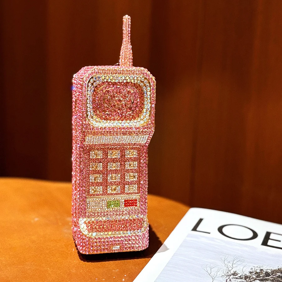 Creative Cellphone-Shaped Evening Bags Luxury Diamond-Encrusted Handbag With Chains Shoulder Strap Wedding Party Clutch Purse